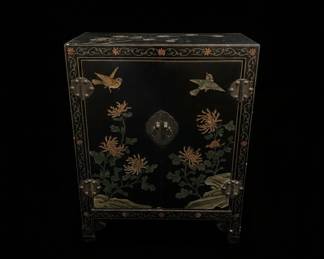 Vintage Chinoiserie Black Lacquer Accent Cabinet