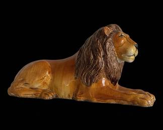Majolica Style Recumbent Lion Figurine