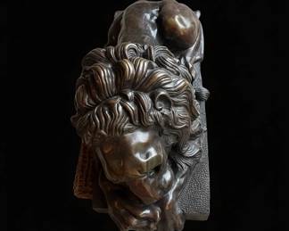 Large Patinated Bronze Recumbent Lion Sculpture, After Canova
