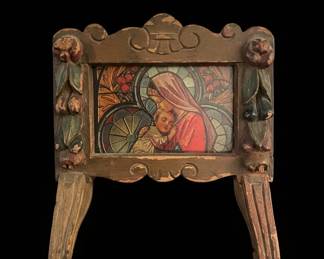 Vintage Carved Wood Madonna and Child Triptych Frame