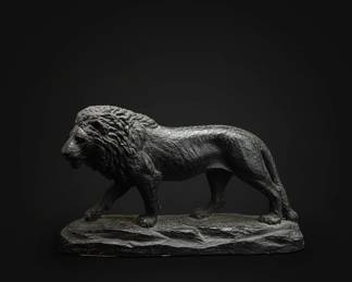 Cast Iron Walking Lion Sculpture