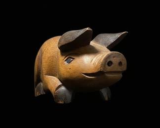 HandCarved Wooden Pig Figurine