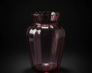 Vintage Pilgrim Glass Cranberry Optic Ribbed Vase second image