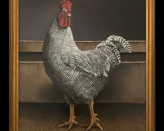Barred Plymouth Rock Rooster Oil Painting B