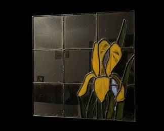 JLS Signed Stained Glass Iris Mirror Panel