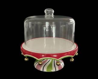 Certified International Whimsical Holiday Cake Stand with Dome