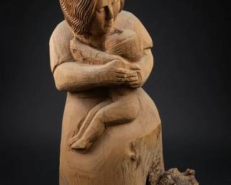 HandCarved Wooden Mother and Child Sculpture B third image