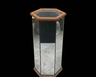 s Vintage Hexagonal Mirrored and Oak Art Pedestals