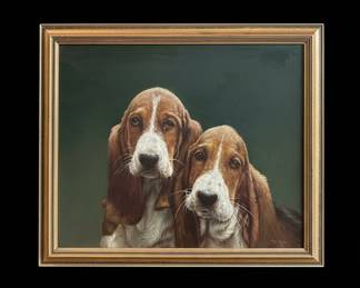 Oil Painting of Two Basset Hounds