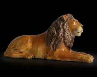 Vintage Majolica Recumbent Lion Figurine second image
