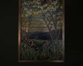 Tiffany Studios Style Magnolias and Irises Stained Glass Panel