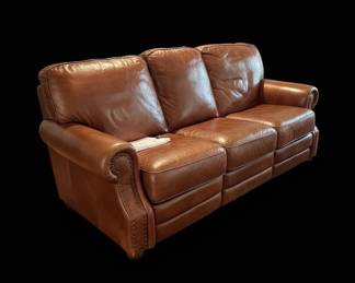 Traditional Brown Leather Reclining Sofa