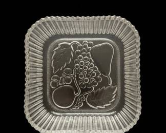 Vintage Federal Glass Ribbed Fruit Motif Refrigerator Dish