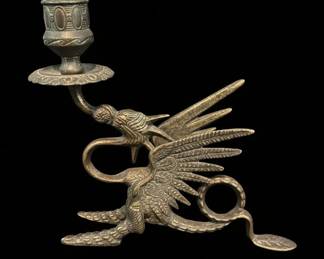 Vintage Bronze Griffin or Dragon Motif Candlestick