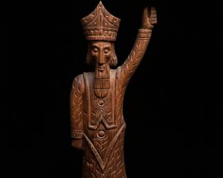 HandCarved Wooden Bishop Candlestick Holder