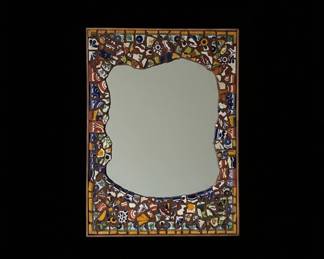 Handmade Mosaic Tile Wall Mirror with Ceramic Lizard Ornament