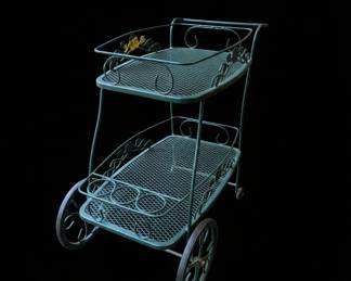 Vintage Wrought Iron Mesh Serving Cart B