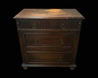 Vintage Dark Wood ThreeDrawer Chest