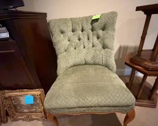 Vintage tufted back slipper chair