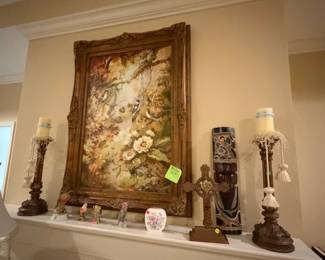 Decorative figurines, candlesticks, art