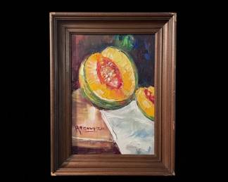 Impressionist Still Life Oil Painting with Melon by A. Denonne