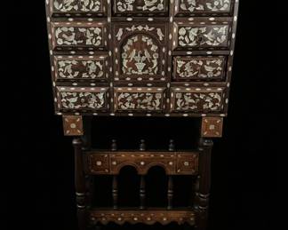 Syrian MotherofPearl Inlaid Cabinet on Stand