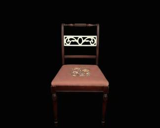 Pair of Duncan Phyfe Style Mahogany Dining Chairs with Needlepoint Seats