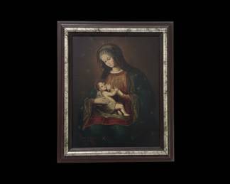 Spanish School Oil on Canvas, th Century, Madonna with Child