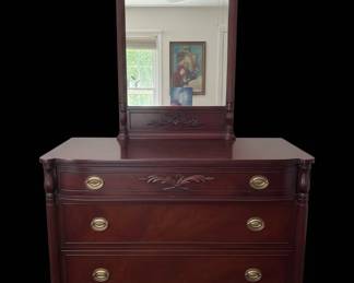 MidCentury Mahogany Federal Style BowFront Dresser with Mirror