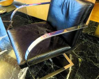 (BID ITEM) Custom Mid-Century Steel & Leather cantilevered chair