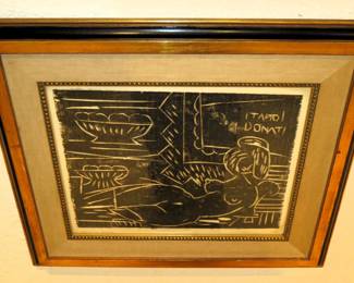 Lazaro Donati "Reclining Nude" woodcut