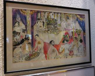 Edward Plunkett "Nude Restaurant" watercolor