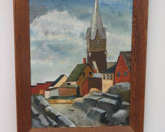 J.H. Germer "Church Landscape" oil painting