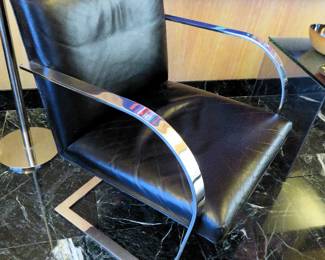 (BID ITEM) Custom Mid-Century Steel & Leather cantilevered chair