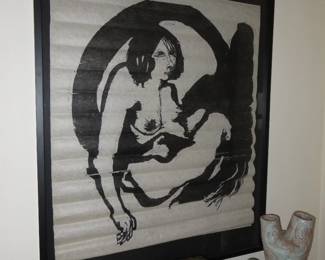 Anne Kingsbury "Leda & Swan 2" woodcut print 2/10