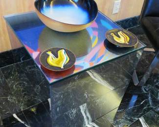 Mid-century polished steel cube table