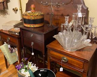 Antique full bed, small tables, more beautiful decor