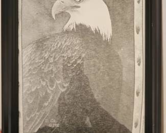 Framed eagle artwork