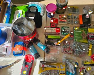 Hardware, Tools & Home Improvement Supplies  Assorted screws, nails, bolts, fasteners, drill bits, electrical supplies and miscellaneous hardware. New and pre-owned items.