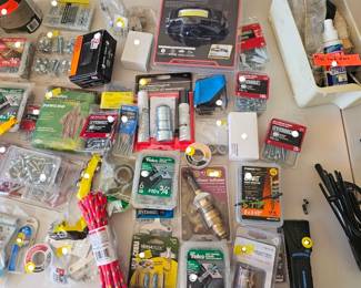 Hardware, Tools & Home Improvement Supplies  Assorted screws, nails, bolts, fasteners, drill bits, electrical supplies and miscellaneous hardware. New and pre-owned items.