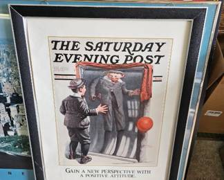 Framed Saturday Evening Post Artwork Vintage-style Saturday Evening Post illustration in decorative frame.