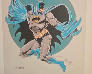 Batman Limited-Edition Art Print  1990 DC Comics Batman artwork by Pat Broderick. Signed and numbered 1198/5000. Vintage superhero collectible.