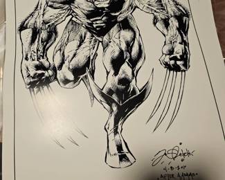 Wolverine Collectible Art Print  Black-and-white Wolverine artwork featuring an American Dischord logo and signatures. Comic book and superhero memorabilia.