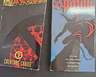 Vintage Comic Book VHS Tapes X-Men Creators' Choice and Todd McFarlane's Spawn VHS tapes. Superhero collectibles.