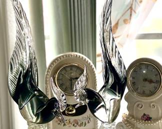 Italian glass blown roosters vintage 