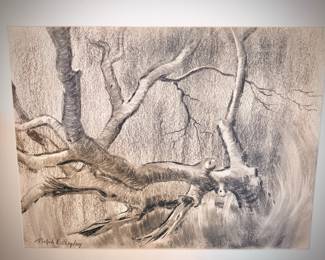 Four original Ralph Leon Balley (1913 - 2008) charcoal art works 