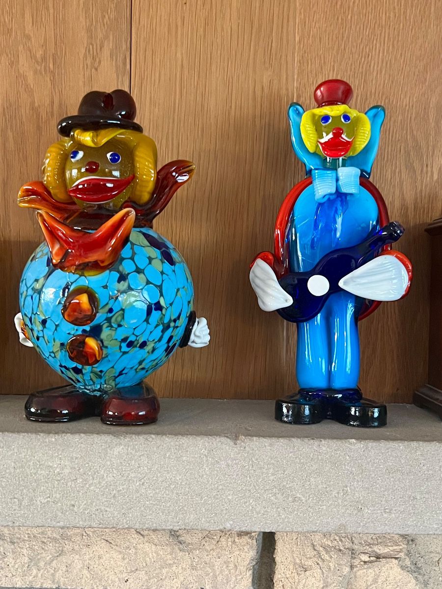 some of the several Mirano glass clowns 