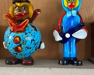some of the several Mirano glass clowns