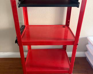 Metal Media cart with extension cord and pullout keyboard tray
