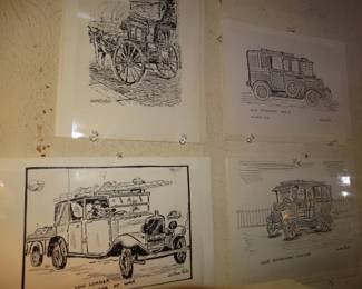 Set of 4 Prints SHowing Evolution of London Cabs Also by Bill Eals Our London Driver